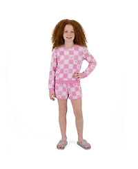 Andy & Evan Big Girls Checkered Bow Terry Pull-Over and Short Set