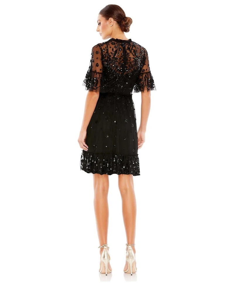 Mac Duggal Women's Embellished Illusion High Neck Mini Dress