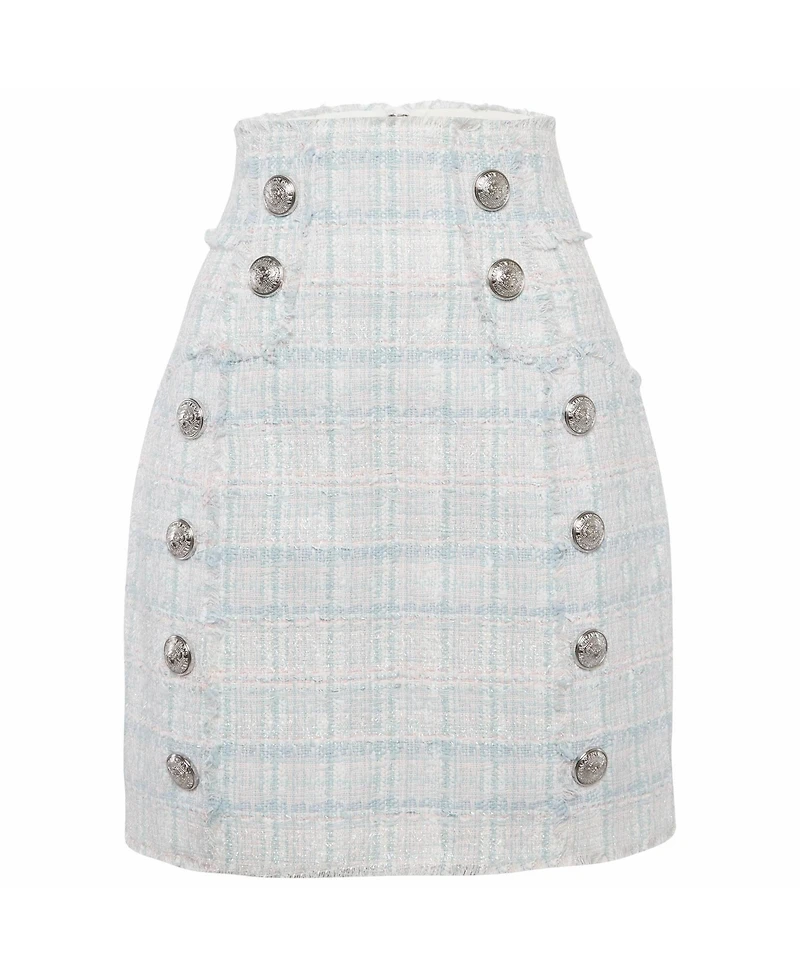 Pre-Owned Balmain Women's Tweed Button Detail High- Skirt