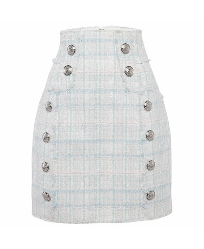 Pre-Owned Balmain Women's Tweed Button Detail High- Skirt