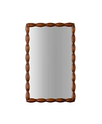 Phying Mid Century Modern Mirror Swirl Wood Frame Brown Decorative Wall Mounted Mirror for Home Bedroom Living Room