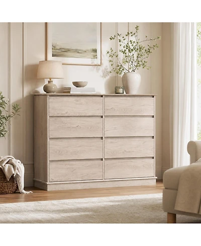 homfan Engineered Wood Dresser with Smooth-Glide Faux-Linen-Lined Drawers, Integrated Pulls and Wide Top, Raised Base for Stable Bedroom Storage
