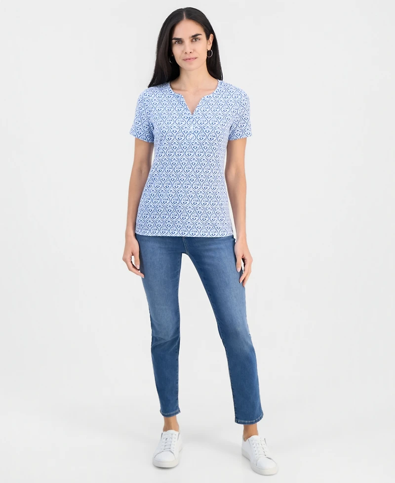 Style & Co Petite Bridge Geo Short-Sleeve Henley Top, Macy's Exclusive