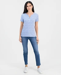 Style & Co Petite Bridge Geo Short-Sleeve Henley Top, Macy's Exclusive