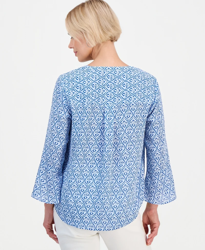 Style & Co Petite Printed Pintuck Bell-Sleeve Top, Macy's Exclusive