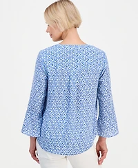 Style & Co Petite Printed Pintuck Bell-Sleeve Top, Macy's Exclusive