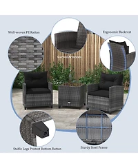 Gymax 3 Pcs Patio Furniture Set Outdoor Pe Rattan Chair and Table Set w/ Tempered Glass