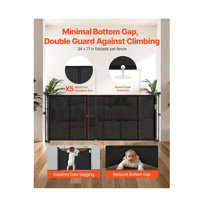 Ruie Retractable Mesh Pet Gate 34 in Tall Extends to Wide for Indoor Use
