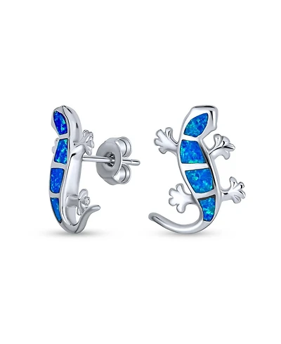 Bling Jewelry Iridescent Created Opal Inlay Garden Gecko Lounge Lizard Stud Earrings Sterling Silver