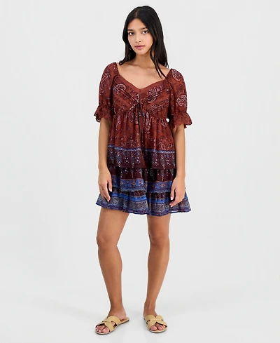 And Now This Petite Paisley Puff-Sleeve Mini Dress, Macy's Exclusive