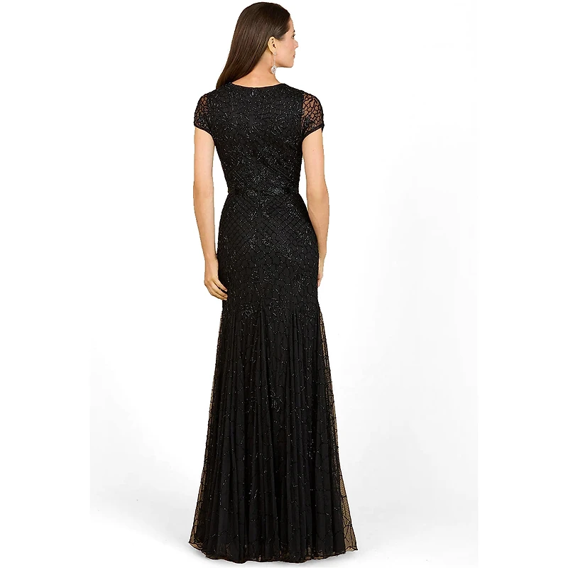 Lara Women's Beaded Mermaid Cap Sleeve Gown