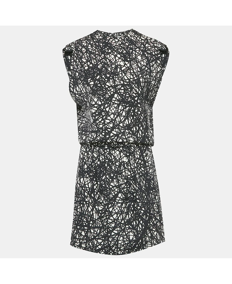Pre-Owned Balenciaga Women's Monochrome Scribbled Noise Print Silk Mini Dress