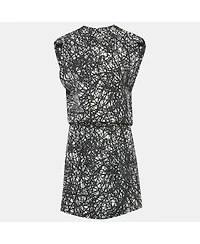 Pre-Owned Balenciaga Women's Monochrome Scribbled Noise Print Silk Mini Dress