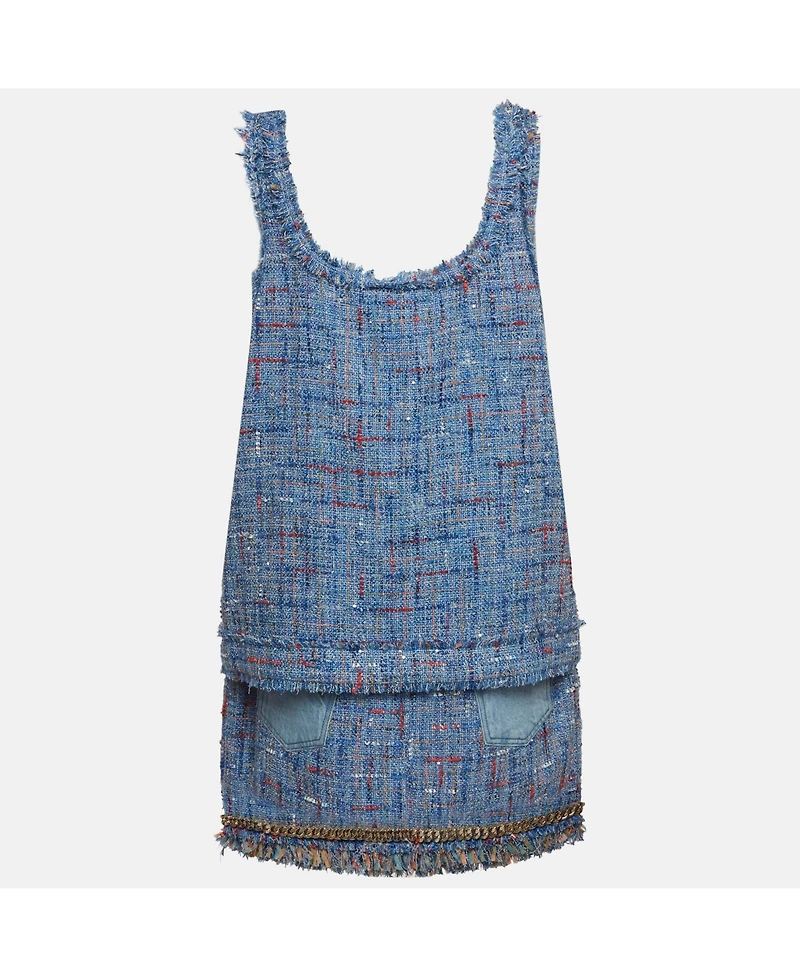 Pre-Owned Balmain Women's Tweed And Denim Sleeveless Top and Mini Skirt Suits