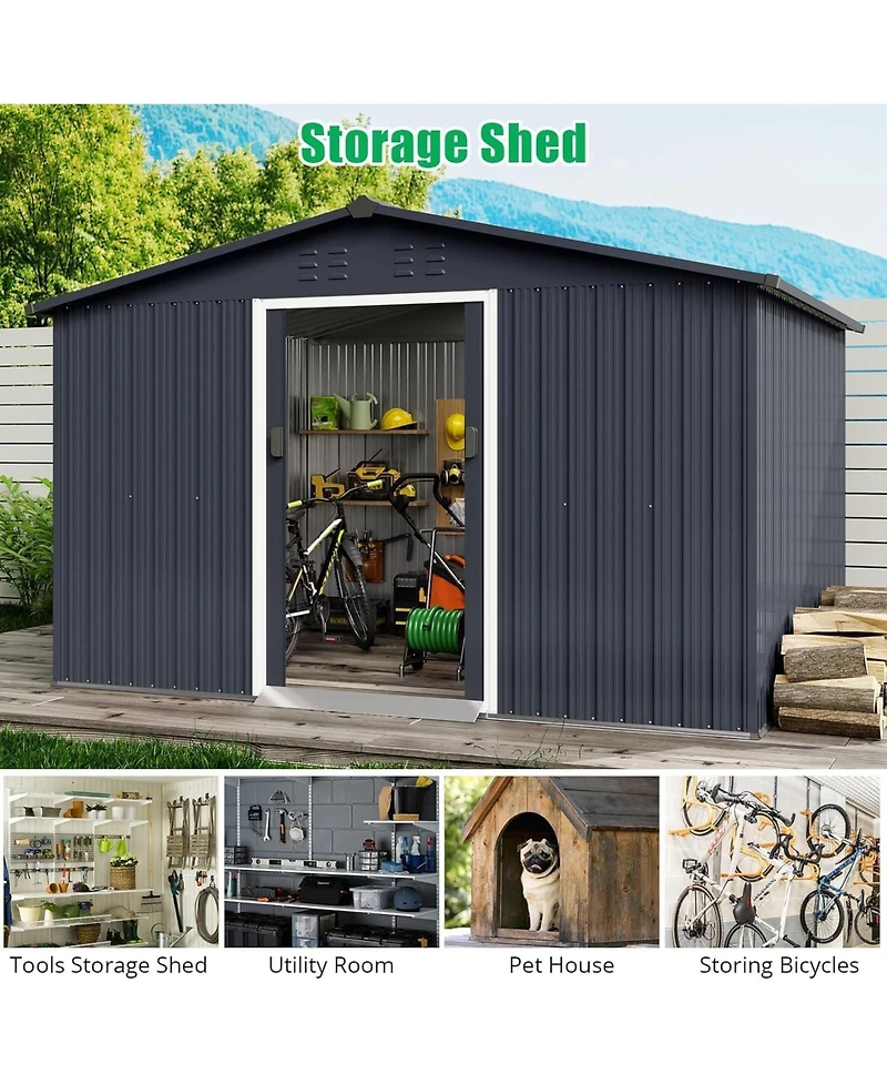 gaomon Outdoor Metal Storage Shed with Lockable Door - Large Galvanized Steel Garden Shed with Slanted Roof and Dual Vents