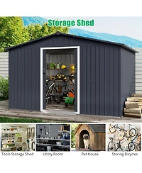 gaomon Outdoor Metal Storage Shed with Lockable Door - Large Galvanized Steel Garden Shed with Slanted Roof and Dual Vents