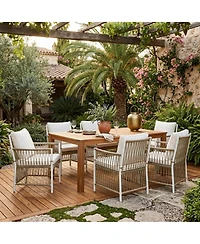 Asagikoiai 7-Piece Outdoor Dining Set with Acacia Table and Cushioned Rattan Armchairs
