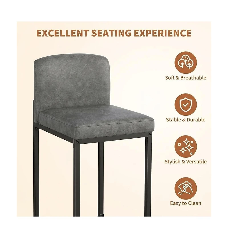 gaomon Set of 4 Modern Bar Stools– Pu Leather Counter Height Barstools with Back, Upholstered Bar Chairs for Kitchen Island and Home Bar, Metal Frame