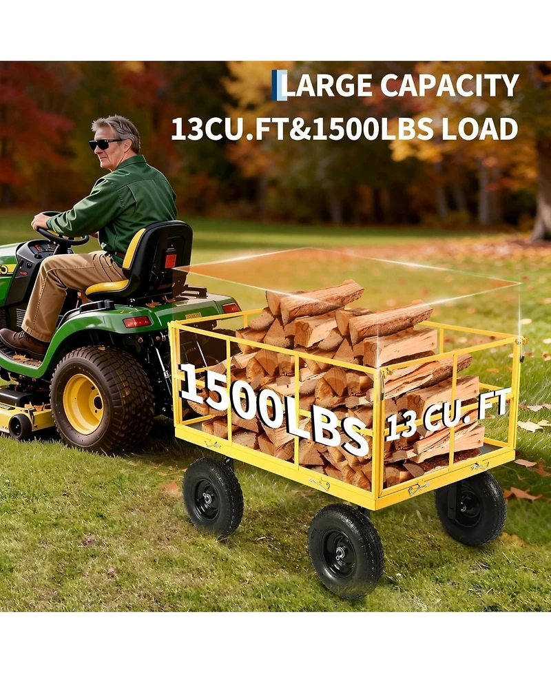 gaomon Heavy Duty 1500 lbs Capacity Steel Garden Cart with Removable Sides All-Terrain Wheels and Atv Trailer Compatibility
