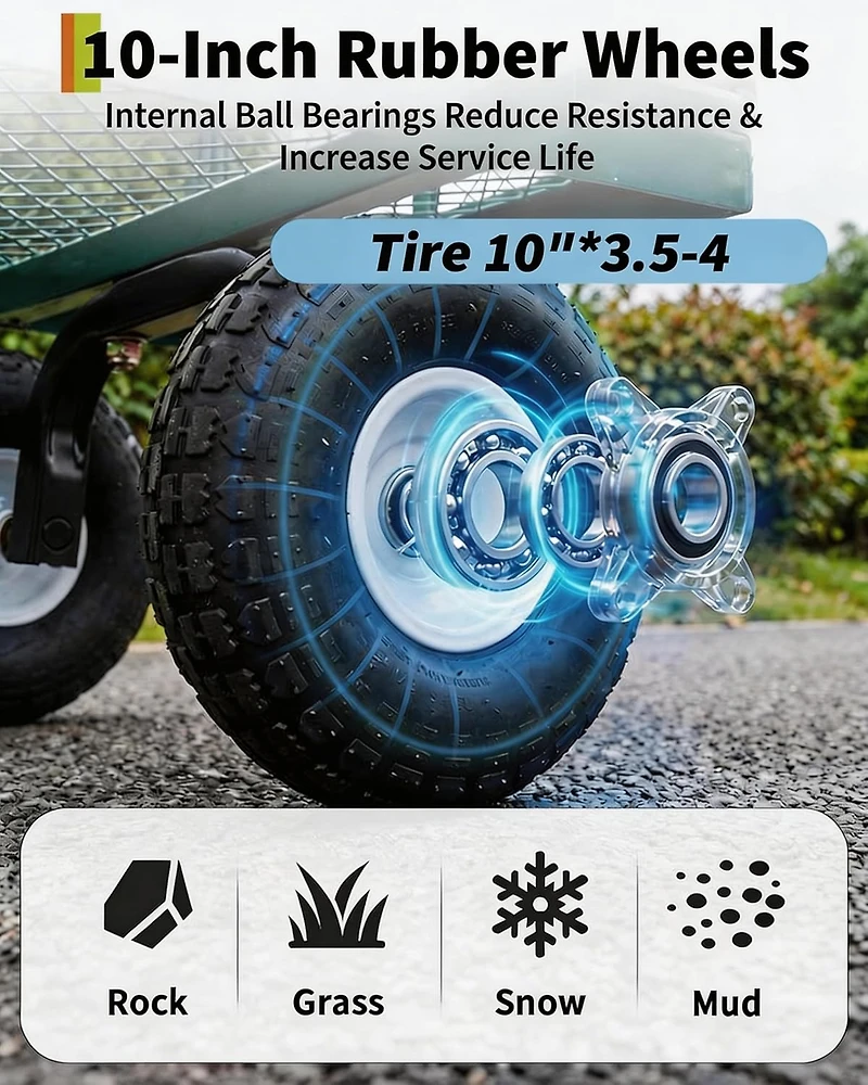 gaomon 400 lbs Heavy Duty Steel Garden Cart with Removable Mesh Sides 10in All-Terrain Pneumatic Tires Utility Wagon with 180 Rotating