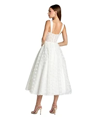 Mac Duggal Women's Polka Dot Net Bustier A-Line Midi Dress