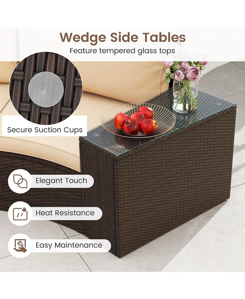 Gymax Set Of 5 Patio Furniture Set w/Tempered Glass Top Side Tables Back and Seat Cushions