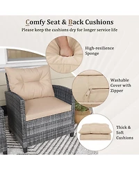 Gymax 3 Pcs Patio Furniture Set Outdoor Pe Rattan Chair and Table Set w/ Tempered Glass
