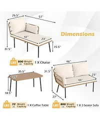 Gymax 3 Pieces L-Shaped Patio Furniture Set with Coffee Table Removable Cushions