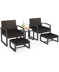 Gymax Furniture Set Patio Rattan Conversation for BalconyPorch Backyard Outdoor