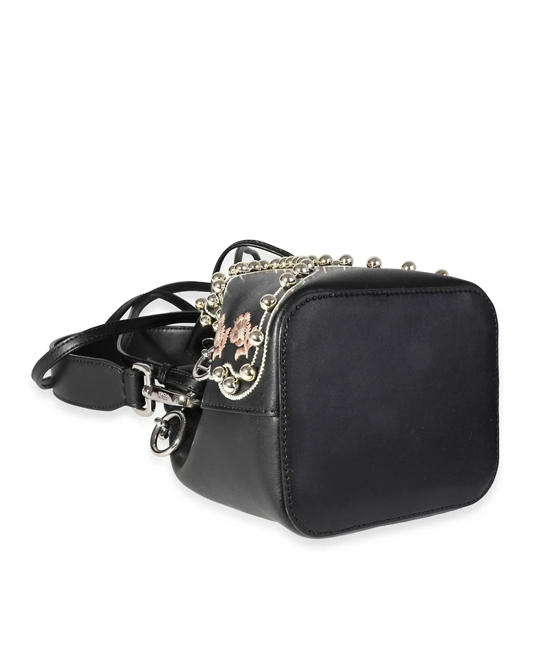 Pre-Owned Fendi Black Leather Studded Bow Mon Tresor Bucket Bag