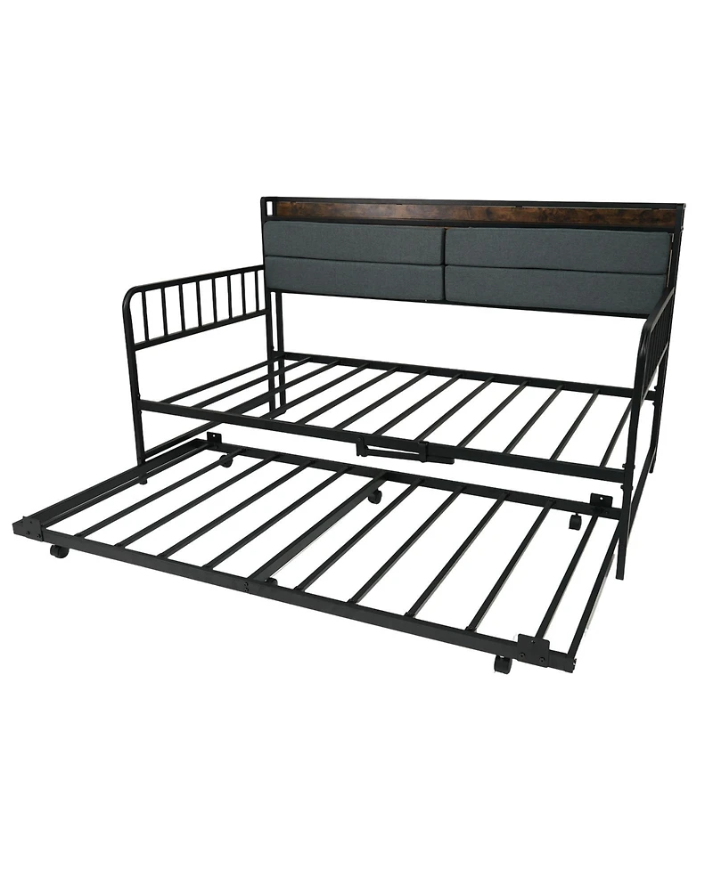 Slickblue Daybed with Trundle and Metal Frame, Sofa Bed Headboard for Guest Room