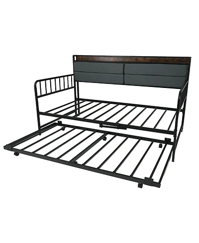 Slickblue Daybed with Trundle and Metal Frame, Sofa Bed Headboard for Guest Room