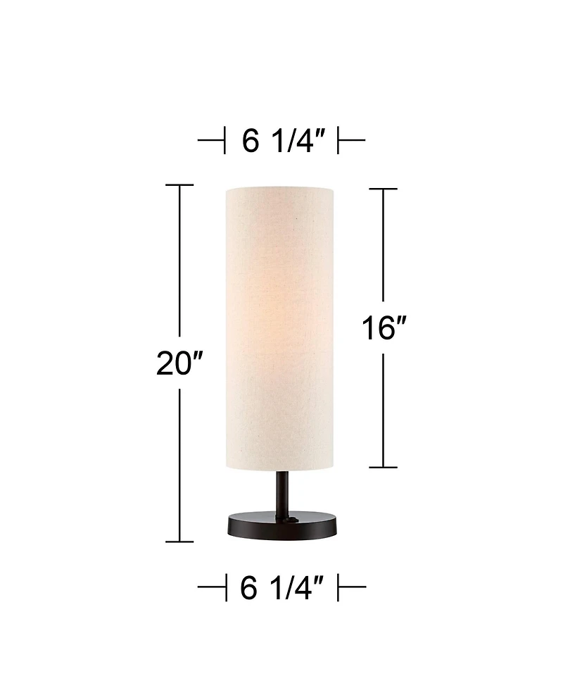 360 Lighting Heyburn Modern Accent Table Lamps 20" High Set of 2 with Usb and Ac Power Outlet in Base Oatmeal Cylinder Shade for Bedroom Desk