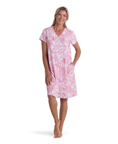 Miss Elaine Women's Short-Sleeve Printed Short Grip Robe