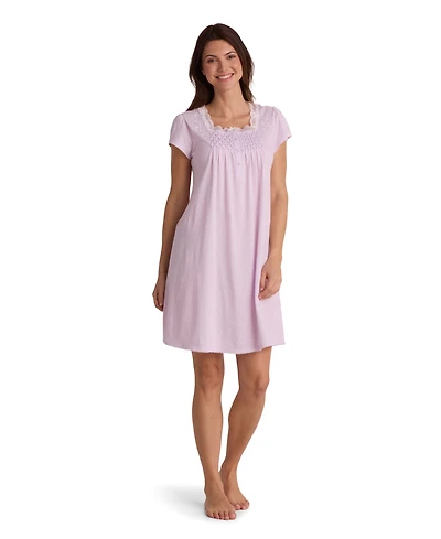 Miss Elaine Women's Short-Sleeve Square Neck Short Gown