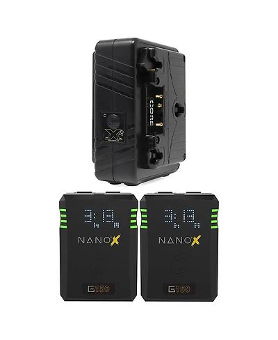 Core Swx Nanox Micro 150 150Wh 14.8V Gold Mount Smart Battery, 2-Pack, Bundle with Gpm-X2A Super Compact 3-Stud Gold-Mount Fast Charger
