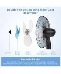 Costway 16'' Adjustable Oscillating Pedestal Fan Dual Blades w/Remote Control