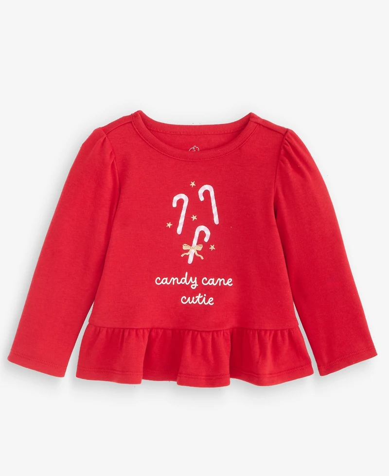 First Impressions Baby Girls' 3M-24M Mix & Match Long-Sleeve Candy Cane Peplum T-Shirt, Macy's Exclusive