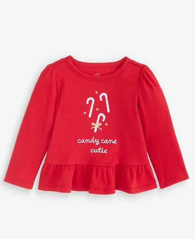 First Impressions Baby Girls' 3M-24M Mix & Match Long-Sleeve Candy Cane Peplum T-Shirt, Macy's Exclusive