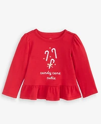 First Impressions Baby Girls' 3M-24M Mix & Match Long-Sleeve Candy Cane Peplum T-Shirt, Macy's Exclusive