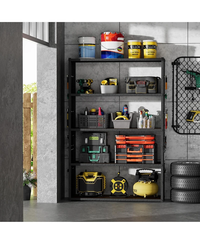 5-Shelf Heavy-Duty Adjustable Garage Storage Shelving with Side Pegboards