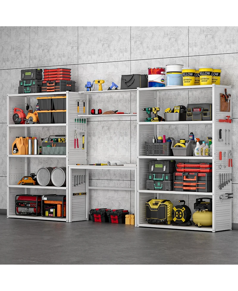 Heavy-Duty Wide Garage Storage and Workstation System with Side Pegboards, White (144.2 in. W x 71.1 in. H x 15.7 in. D