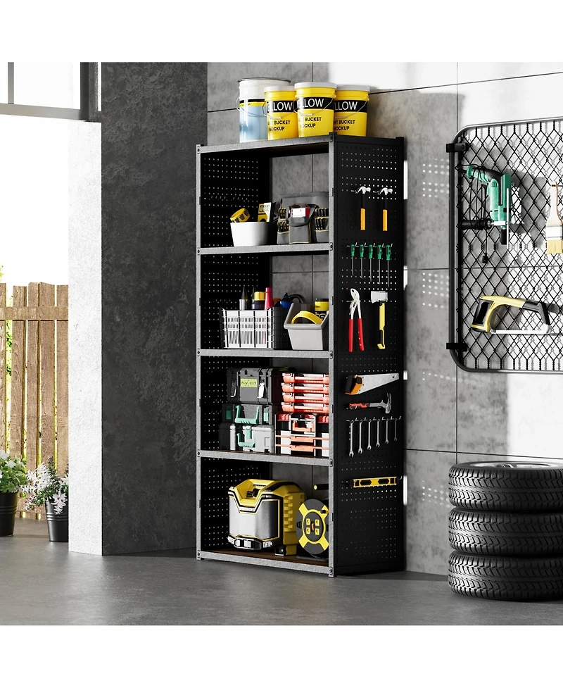 5-Shelf Heavy-Duty Adjustable Garage Storage Shelving with Side Pegboards