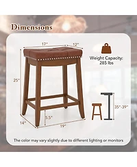 Slickblue Pu Leather Saddle Seat Bar Stools Set of 2 Upholstered Counter Chairs