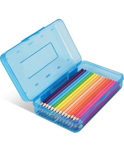 Danrong Colored Plastic Pencil Box Large Capacity, Hard Crayon Storage Case with Snap-Tight Lid for Kids Adults