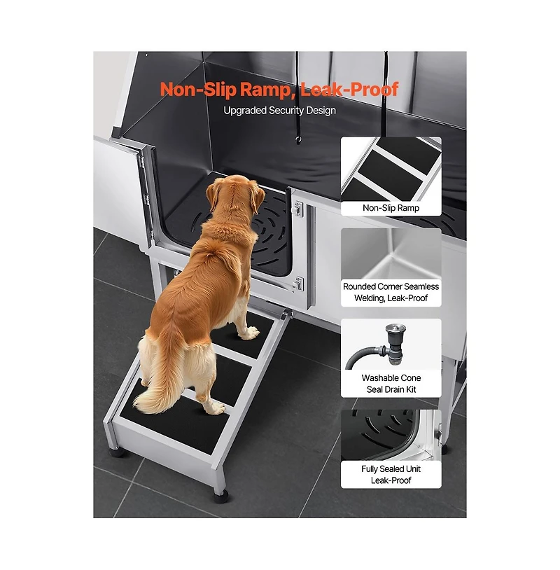 Ruie Stainless Steel Dog Washing Station 50 inch Pet Grooming Tub with Ramp