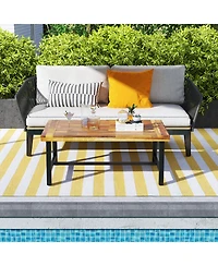 Gymax Acacia Wood Coffee Table Indoor Outdoor Rectangle Center Table with Thickened Top