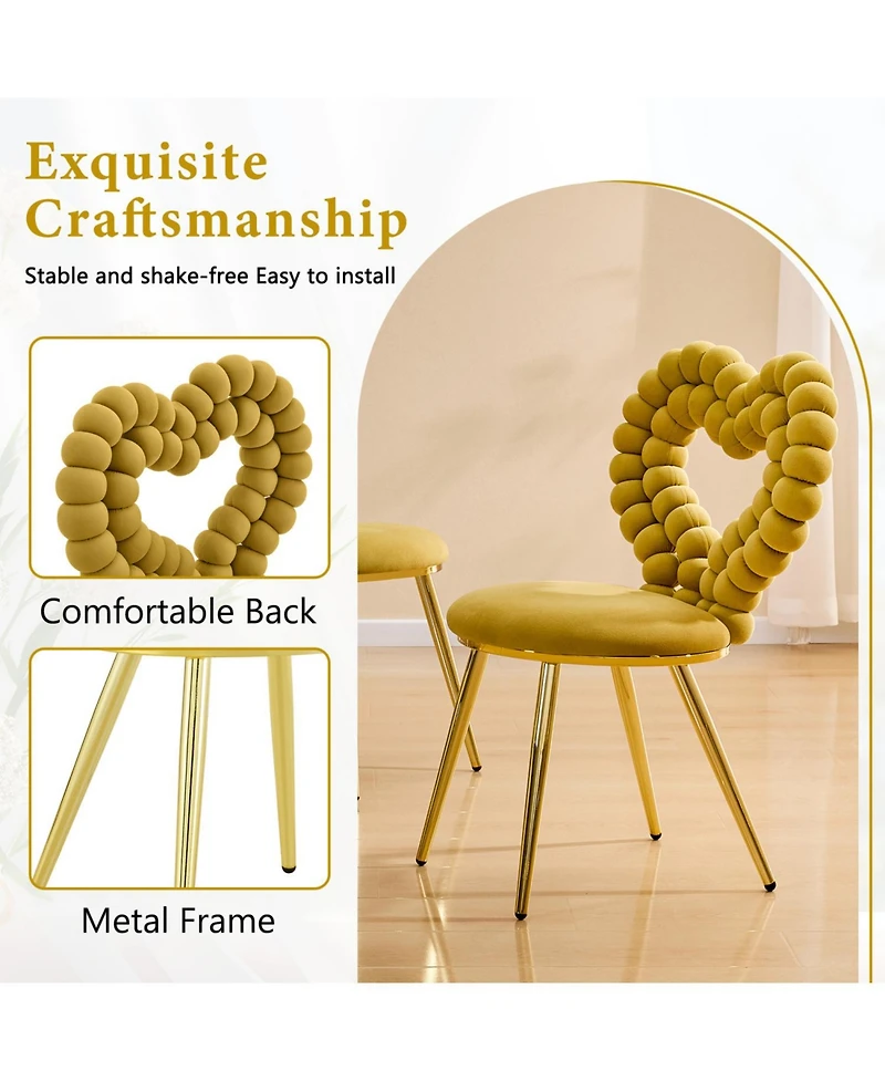 Rainsken Velvet Dining Chairs Set of 2, with Bubble Back, Upholstered Accent Chairs with Metal Legs, for Dining Room, Living Room, Bedroom