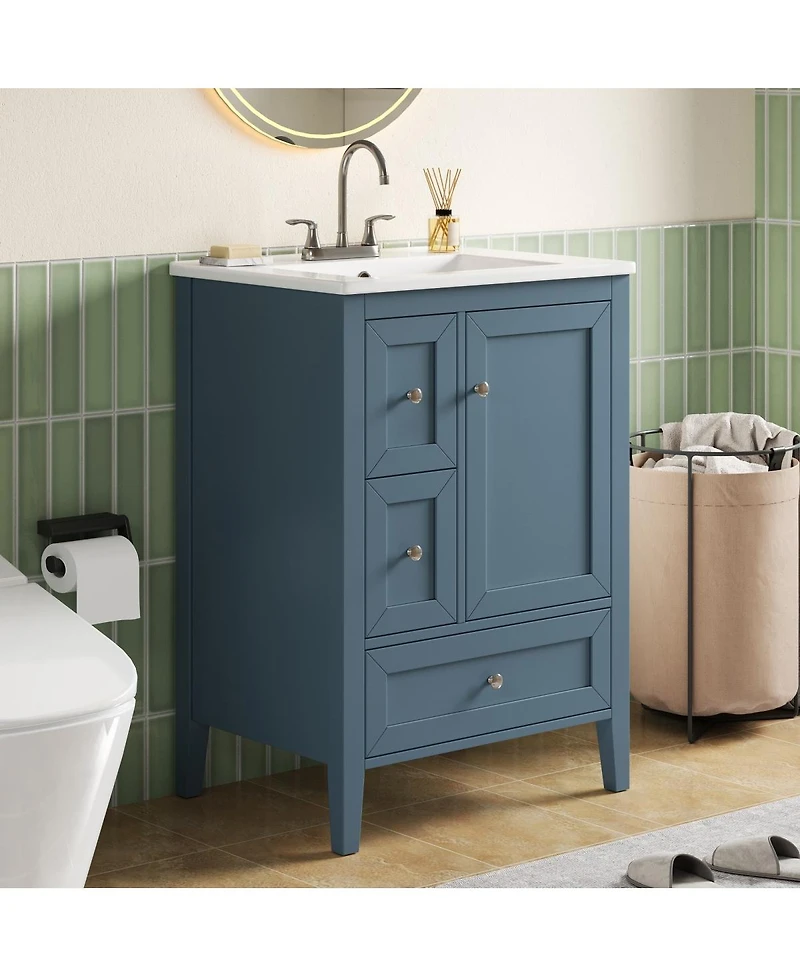 Sillysis Bathroom Vanity with Sink,Freestanding Storage Cabinet, Soft Close Drawers and Door, Solid Wood Legs