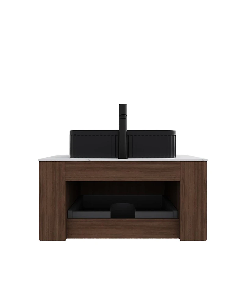 Sillysis Wall Mounted Bathroom Vanity with Ceramic Sink,Plywood Cabinet, Soft Close Drawer